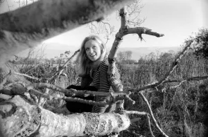 Woman taking a walk out in the countryside. December 1969 Z11760-010