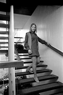 Staircase Prints: Woman wearing a mini skirt standing on the steps Linda Sewell December 1969