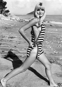 Shadow Prints: Woman wearing one piece swimsuit tied together at the sides January 1968