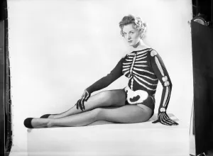 Woman wearing Skeleton outfit. October 1959