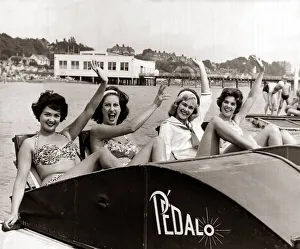 00179 Prints: Womans Mirror Beach Caravan series Weston super Mare in Somerset August