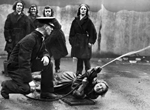 Fire Fighters Prints: Women Fire Fighters in training at the Liverpool City Police ARP School