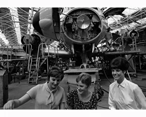 00187 Prints: Three women pictured on the shop floor at the Hawker Siddley Factory floor in Manchester