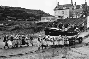 Coastal Prints: Women of Runswick Bay in Yorkshire, all pulling together on the rope to launch