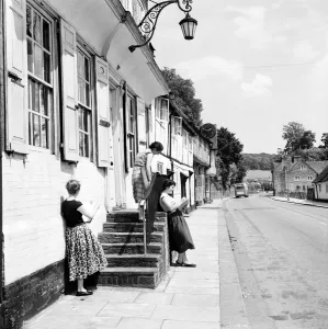 00013 Prints: Women of West Wycombe in Buckinghamshire standing in the street making sketches of local