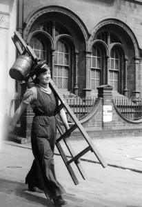 Ladders Prints: Women Window Cleaner, 1941 women doing mens jobs during the war years Women