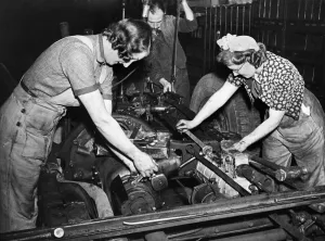 Production Line Prints: Women at work at Chiswick Bus Depot in West London during the Second World War