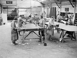 00474 Prints: Women workers doping the wings during the construction of the Miles 3 Falcon aircraft