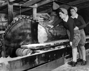 Wood Prints: Womens Land Army. 20 year old Lewis Betty and Peggy Clarke of Gateshead Land