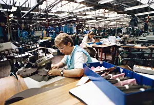 Production Line Prints: Worker Pat Evans of Alexon textiles factory at Alexon House in Hawthorn, Pontypridd