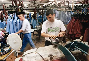 Production Line Prints: Worker Phil Stones of Alexon textiles factory at Alexon House in Hawthorn, Pontypridd