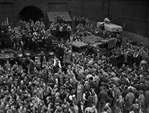 Flags Prints: Workers at the Birmingham Railway Carriage and Wagon Company celebrate sending Valentine