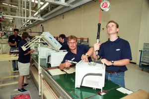 Factory Worker Prints: Workers on the pilot production line at the new Samsung factory Wynyard