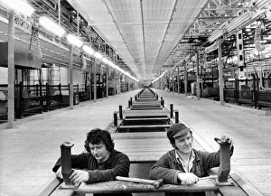 Production Line Prints: Workmen adding the finishing touches to the new trim and assembly hall at Longbridge for