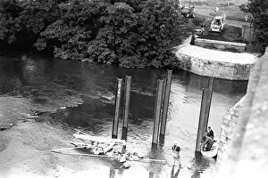 Workmen construct a &pound;250, 000 temporary Bailey bridge over the River Tyne