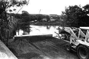 Workmen construct a &pound;250, 000 temporary Bailey bridge over the River Tyne