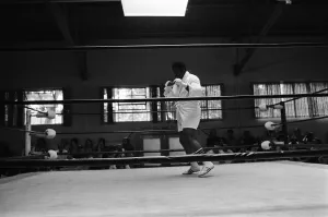 World boxing champion George Foreman trains at the Farigrounds in Pleasanton