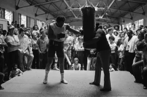 World boxing champion George Foreman trains at the Farigrounds in Pleasanton