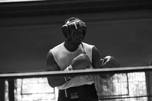 World boxing champion George Foreman trains at the Farigrounds in Pleasanton