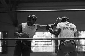 World boxing champion George Foreman trains at the Farigrounds in Pleasanton