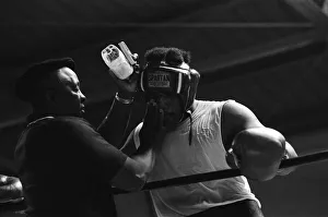 World boxing champion George Foreman trains at the Farigrounds in Pleasanton