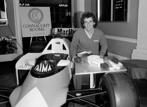 00170 Prints: World Champion Alain Prost at Londons Connaught Rooms October 1985