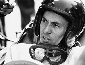 World champion racing driver Jim Clark wearing his helmet