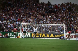 Scoring Prints: World Cup 1982 West Germany 4 Chile 1 Uwe Riender celebrates