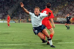 World Cup 1990 Last 16 England 1 Belgium 0 David Platt celebrates