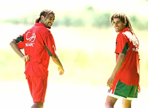 World Cup France 1998 Football Morocco players Hadji during training with a team mate