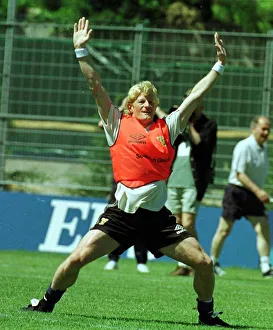 World Cup France June 1998 Scotland football training Colin Hendry stands with legs apart