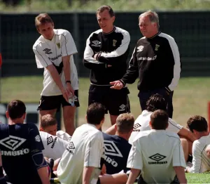 Colour Prints: World Cup France June 1998 Scotland team training pep talk from Craig Brown