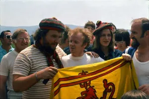 Scarves And Shawls Prints: World Cup June 1974 Scotland training Billy Bremner with fans