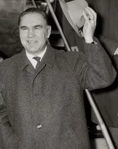 00202 Prints: Former world heavyweight boxing champion Max Schmeling on his arrival at London airport