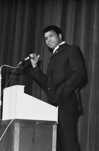 World Heavyweight boxing champion Muhammad Ali held his first public speaking in England