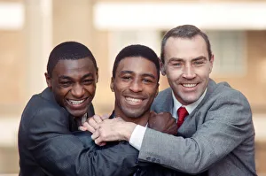 Embracing Prints: World title contender Michael Watson (centre) Herol Graham (left) and Alan Minter