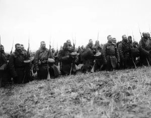 Praying Prints: World War One 1914 - Troops on their knees praying during a religious service