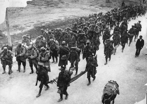 English Prints: World War One Anglo-French troops leave Solonika October 1915