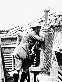 Core18 Prints: World War One ANZAC Australian officer watches the enemy through a periscope during