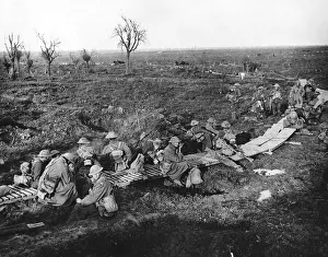 Break Prints: World War One ANZAC Australian troops rest on duckboards at the Western Front 1917