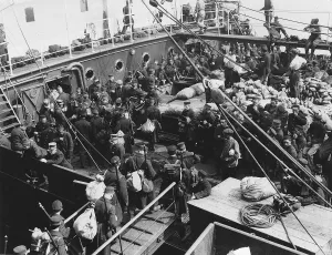 Belgian Prints: World War One - Belgian Volunteers leave le Harve for the Front September 1914