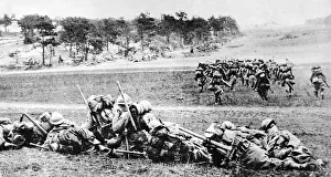 World War One - A detatchment of the French army move forward as they advance on enemy