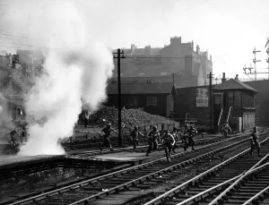 World War Two Home Guard on a training exercise - an attack at a Glasgow railway station