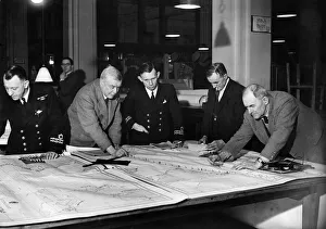World War II: Battle of The Atlantic. Scene in the Admiralty Plotting Room showing