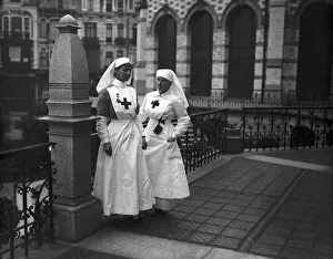 Red Cross Prints: World War One. Lady Leshbridge and Dorrna Mainade Red Cross nurses in Ostend. Circa 1915