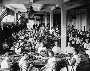 Core18 Prints: World War One. The stands of a football ground have been turned into a workshop