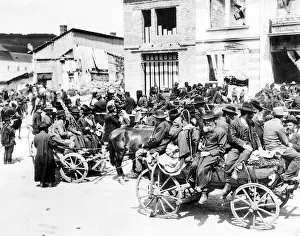 Refugees Prints: World War One - Polish refugees travel on any available means of transport as they flee