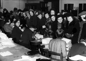 Queues Prints: World War Two - Second World War - Busy scenes at Newcastle Food Control Office