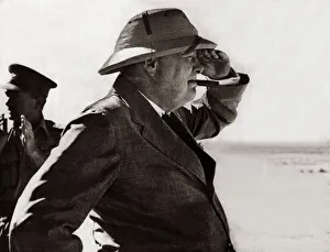 00165 Prints: World War Two. British Prime Minister Winston Churchill viewing the Alemein position