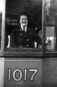 00133 Prints: World War Two. One of the first women tramcar drivers to start work in Glasgow during